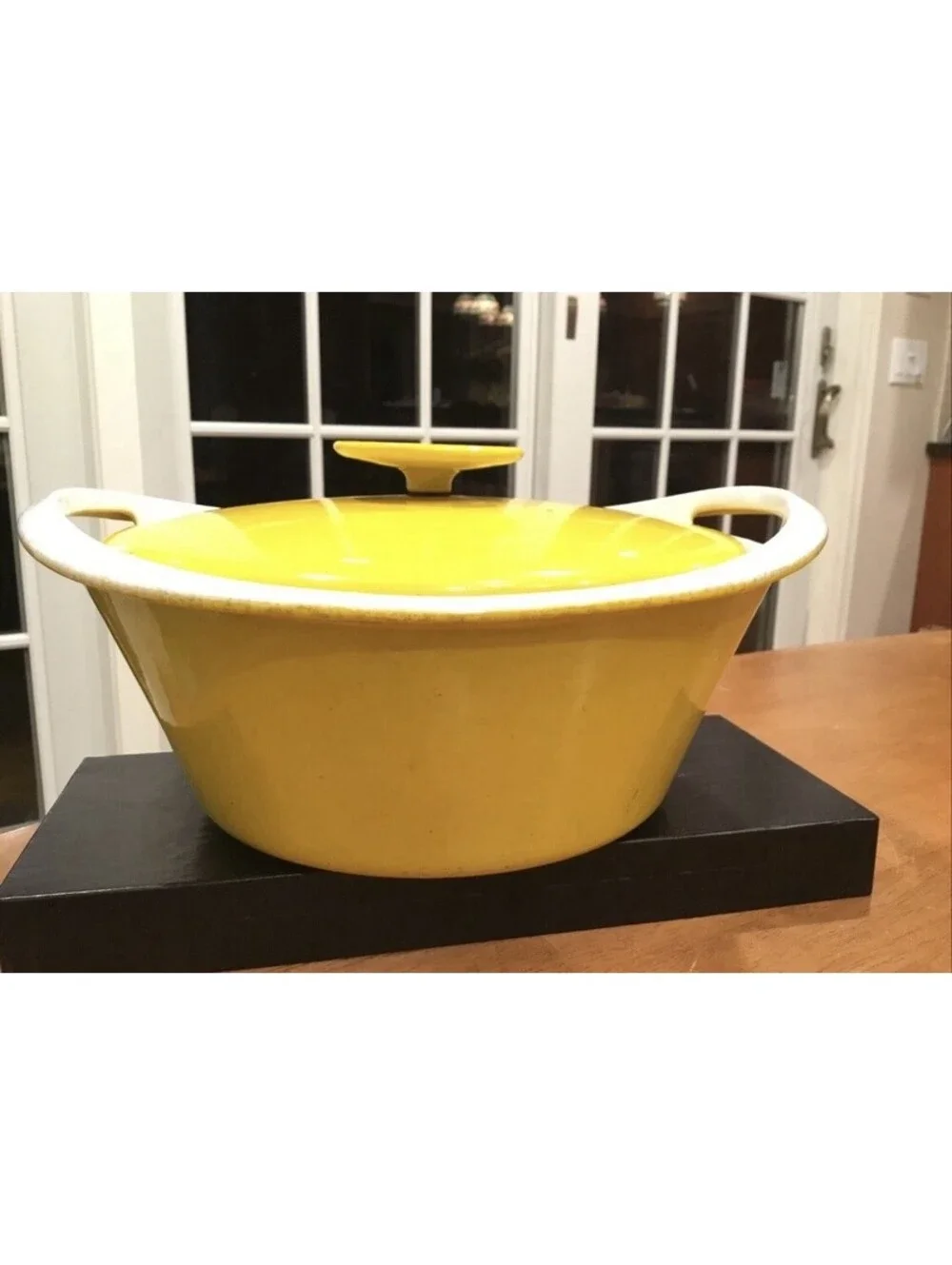 Early Unmarked NACCO Denmark Vtg. Cast Iron Dutch Oven by Michael Lax - Yellow